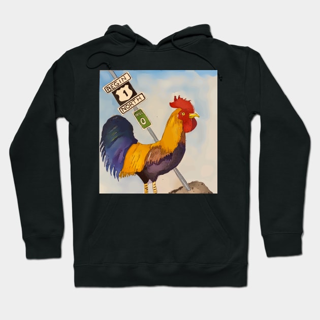 Key West Rooster add Mile Marker 0, Florida Hoodie by WelshDesigns